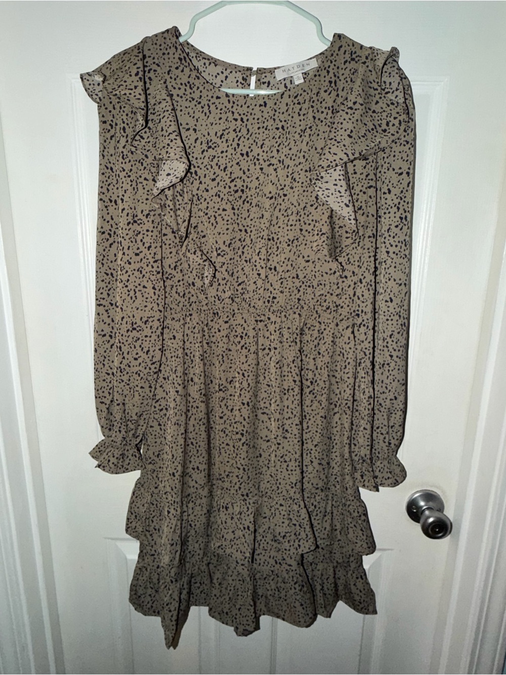 Hayden Tan Ruffle Long-Sleeve Printed Dress Size M